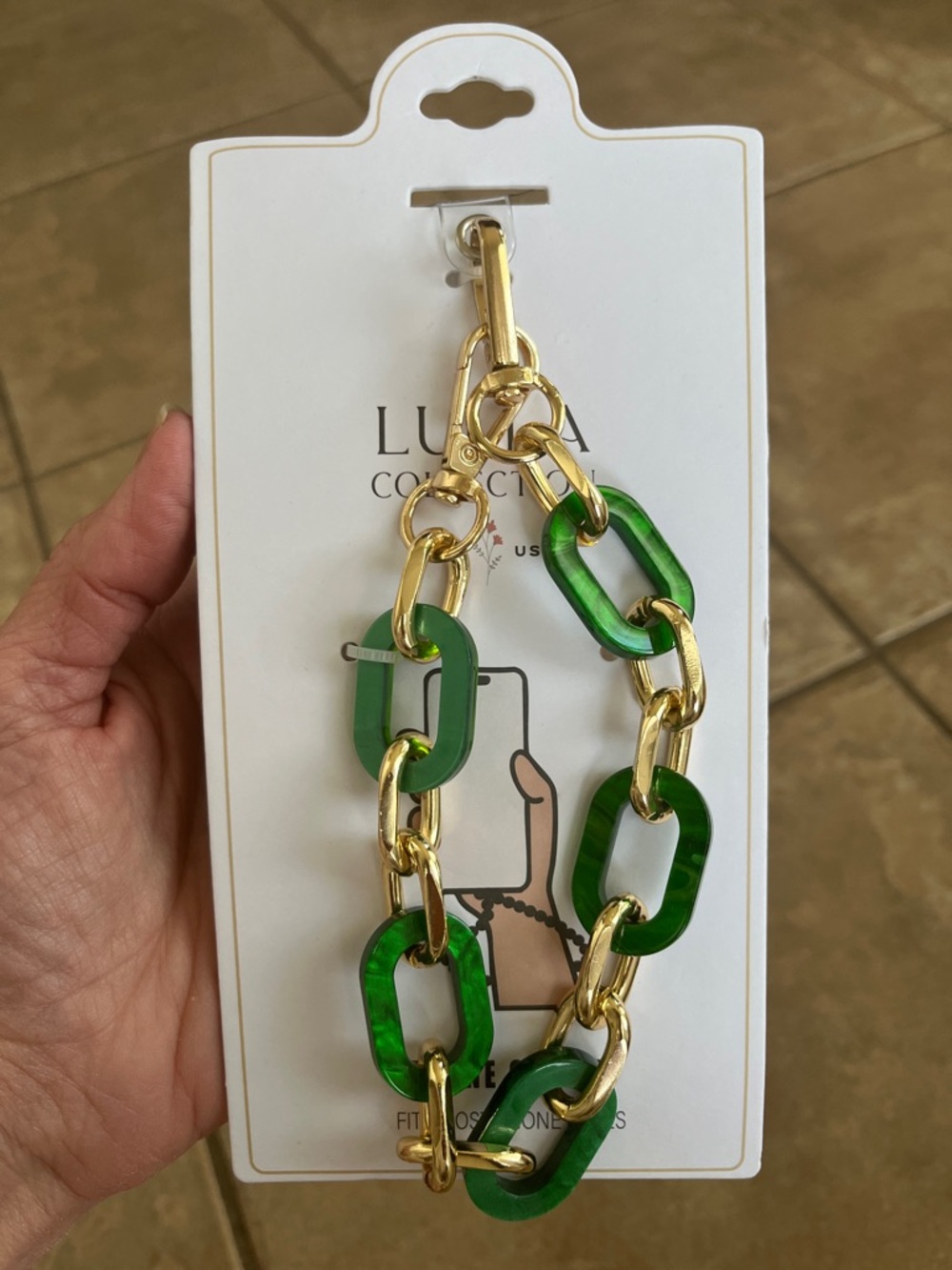 Lulla Collection Green Resin and Gold Link Phone Charm